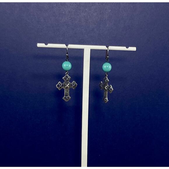 Waxing poetic Turquoise silver cross earrings - Picture 4 of 4